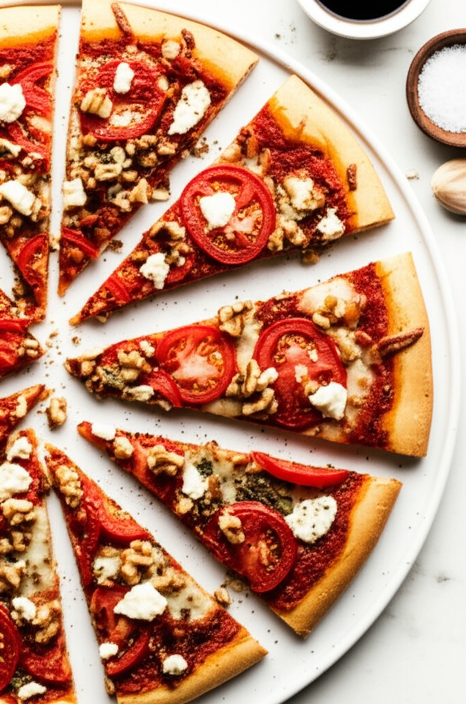 Balsamic Tomato And Garlic Pizza With Walnuts image