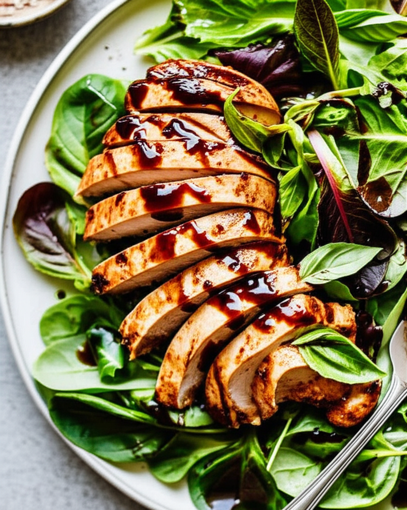 Balsamic Vinaigrette Chicken Over Gourmet Greens image