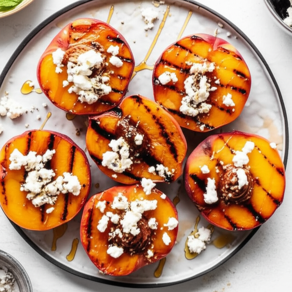 Balsamic Honey Grilled Peaches With Feta image