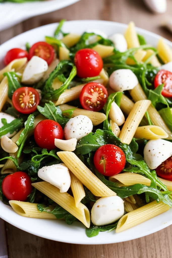 Balsamic Tossed Pasta With Fresh Tomato Arugula And Mozzarella image