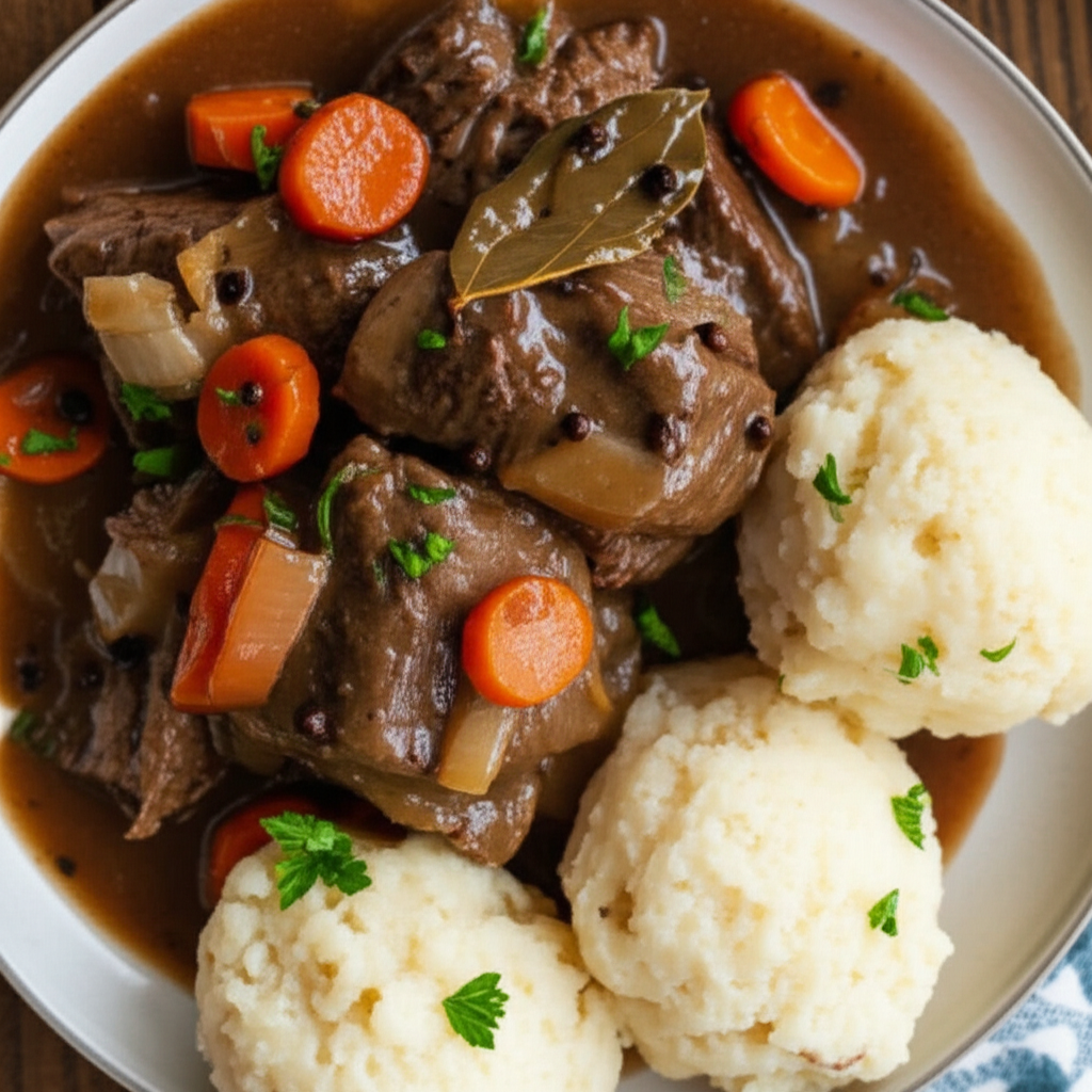 Baltimore Style Sour Beef And Dumplings Sauerbraten image