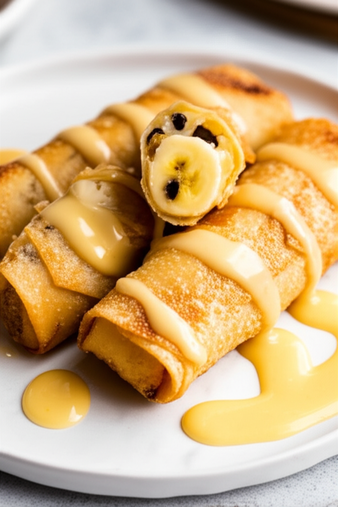 Banana Egg Rolls With Custard Sauce image