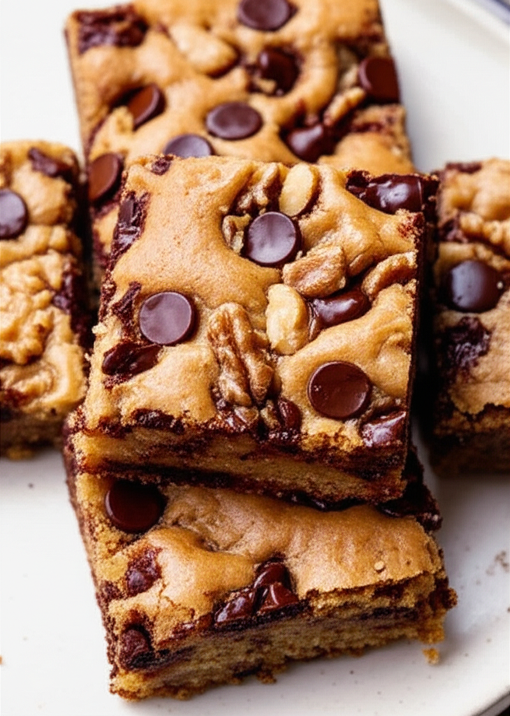 Banana Blondies With Chocolate Chips And Walnuts image