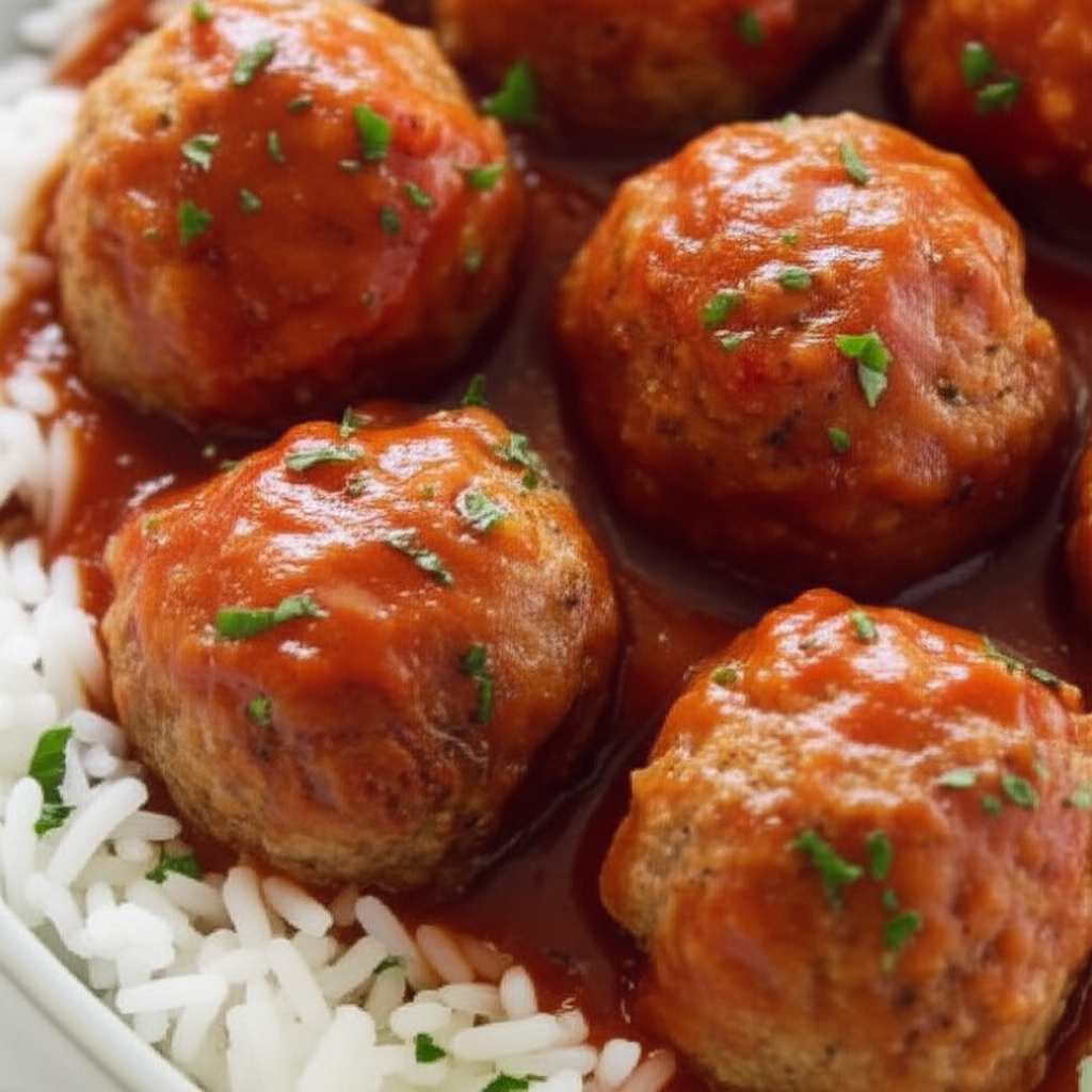 Porcupine Meatballs Baked In Chili Sauce image