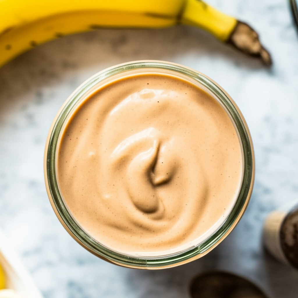 Banana Breakfast Smoothie With Peanut Butter Extra Thick And Cr image