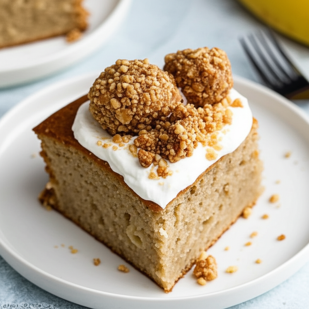 Banana Cake With Crunchy N Dizi And Banana Whipped Cream image