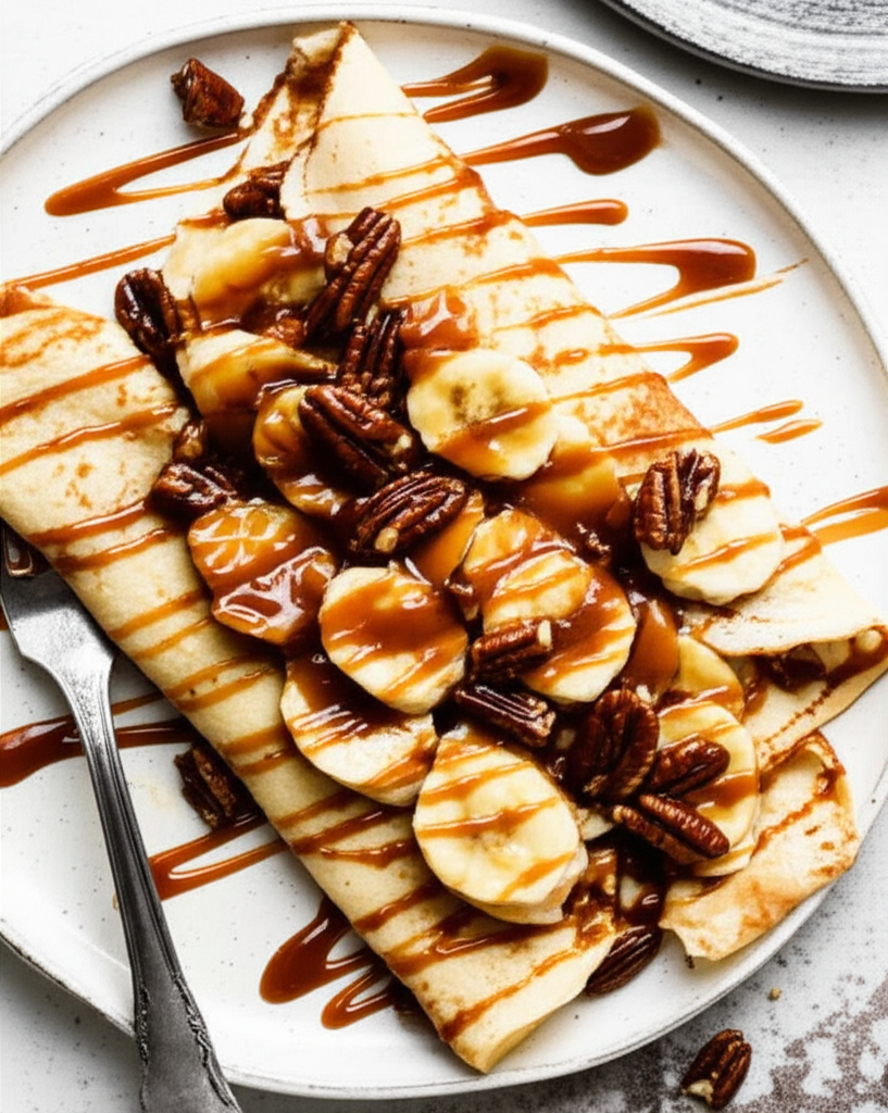 Banana Caramel Pecan Crepes image