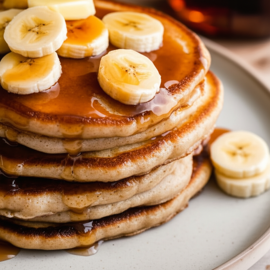 Banana Cinnamon Pancakes With Butter Rum Sauce image