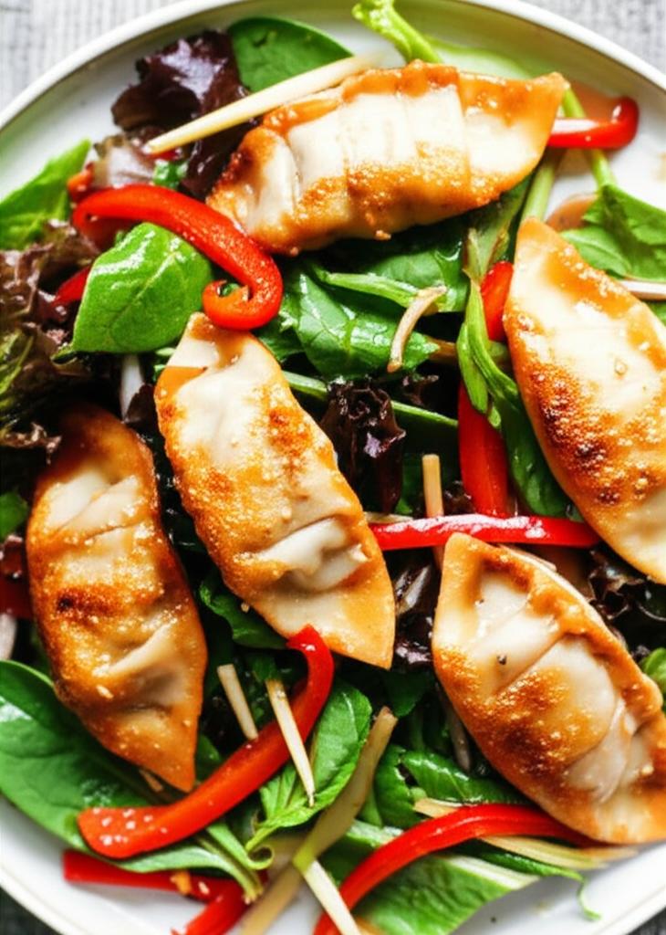 Pot Sticker And Roasted Pepper Salad image