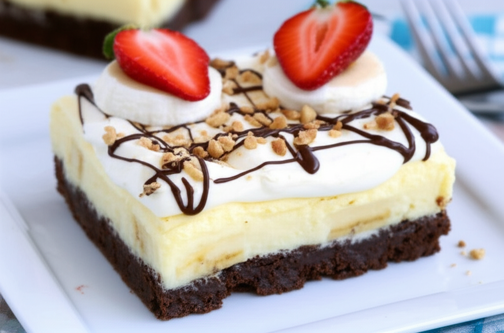 Banana Cream Brownie Squares image