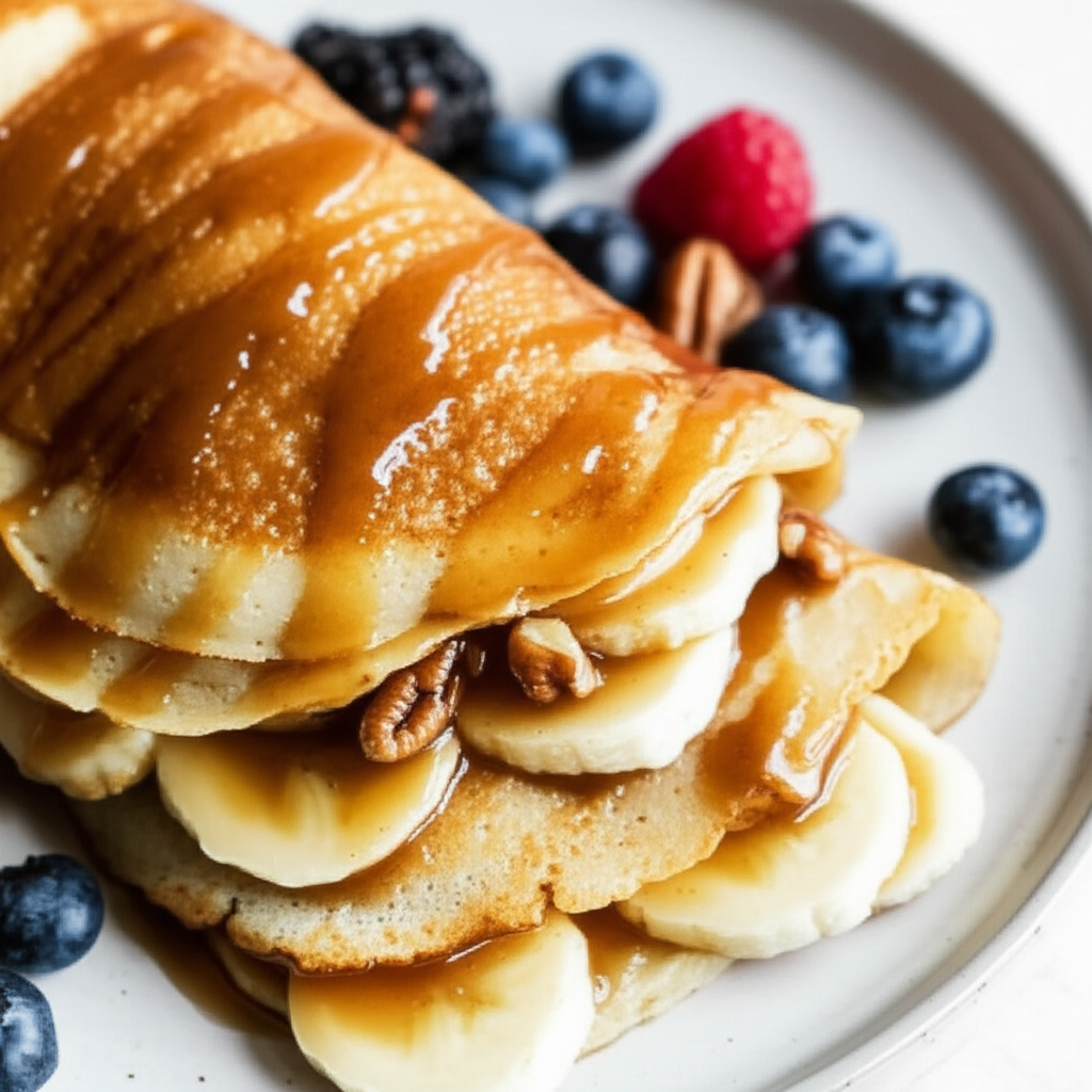 Banana Crepes With Brown Sugar Rum Sauce image