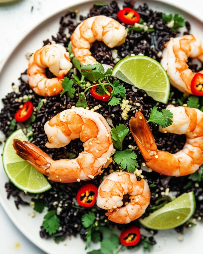 Prawn And Black Rice Salad With Vietnamese Dressing image