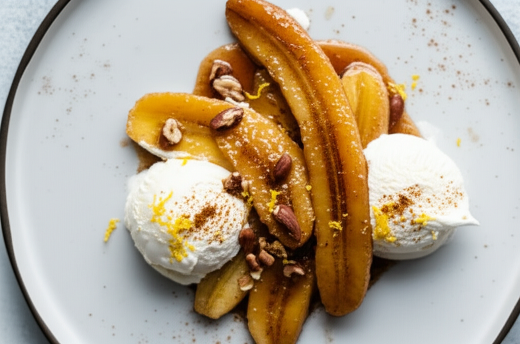 Banana Flambe Over Ice Cream image