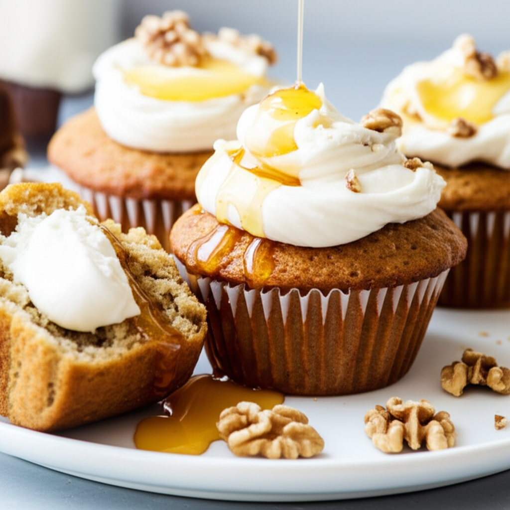 Banana Muffins With Mascarpone Cream Frosting Or Spread image