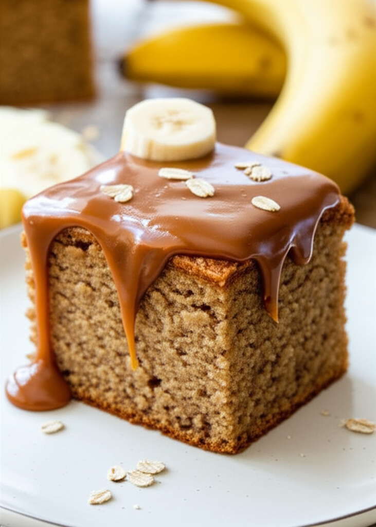 Banana Oatmeal Cake With Caramel Fudge Frosting image