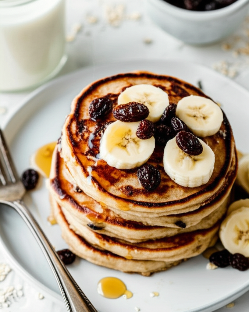 Banana Raisin Oatmeal Pancakes image
