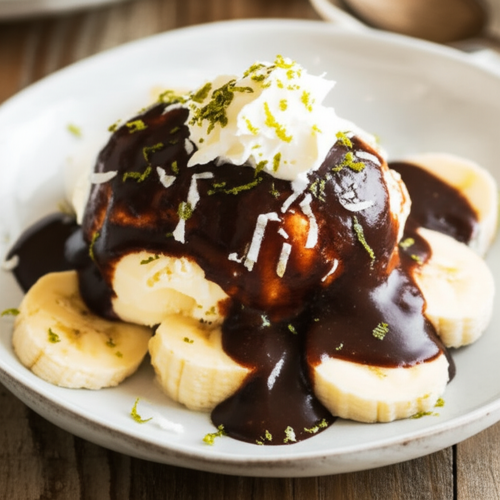 Banana Sundae With Curried Chocolate Coconut Sauce image
