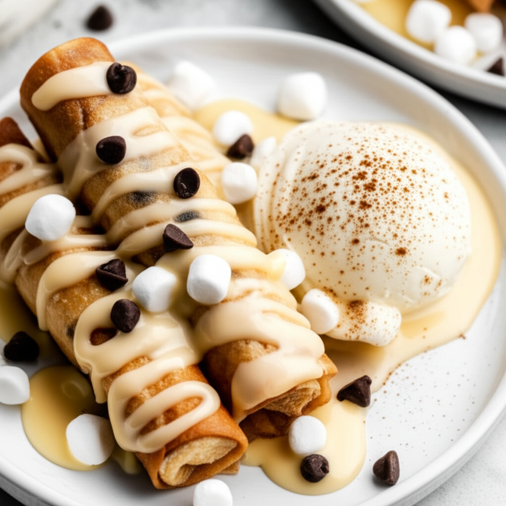 Banana Sundae Wraps With Custard Sauce image