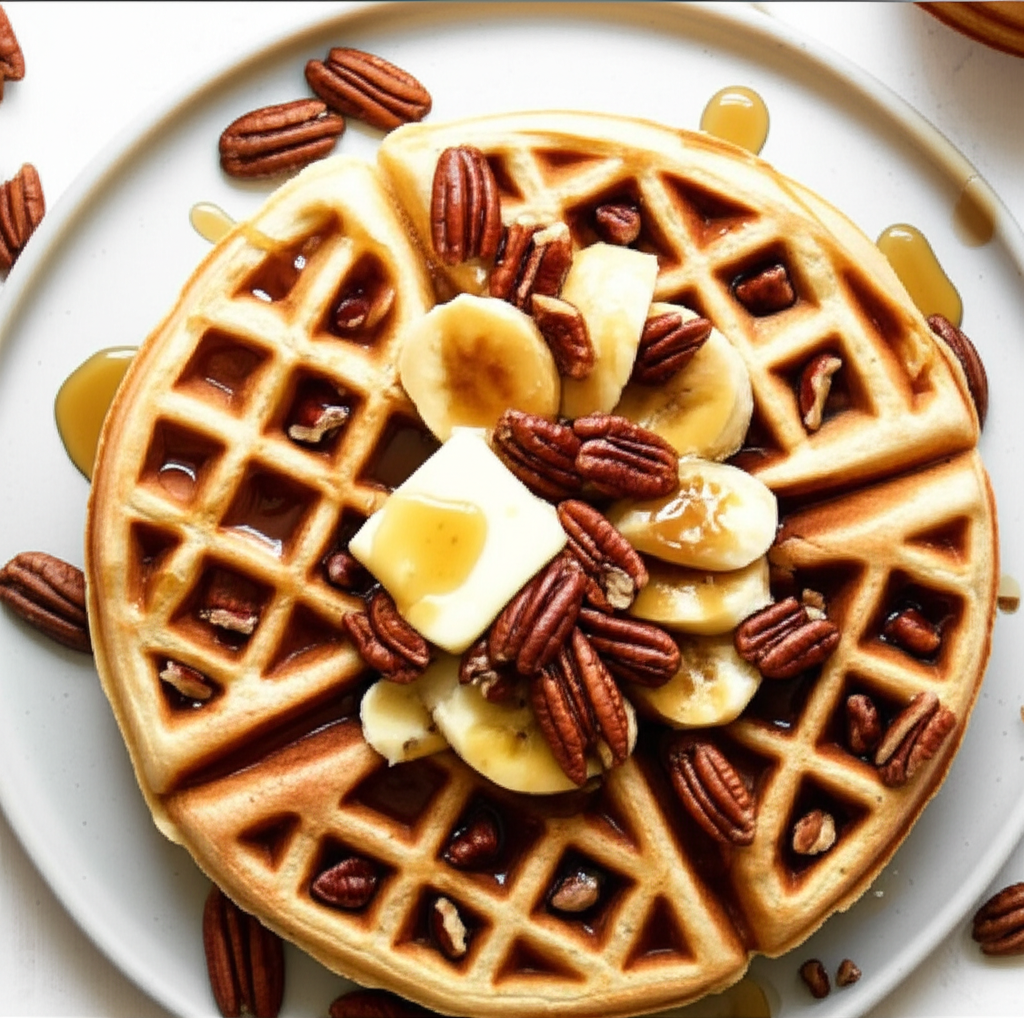 Banana Waffles With Toasted Pecans image