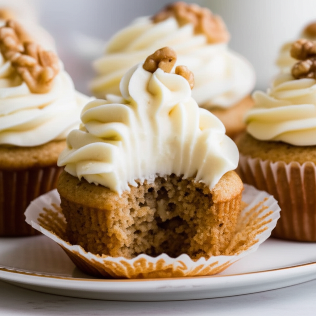 Banana Walnut Cupcakes With Cream Cheese Frosting image