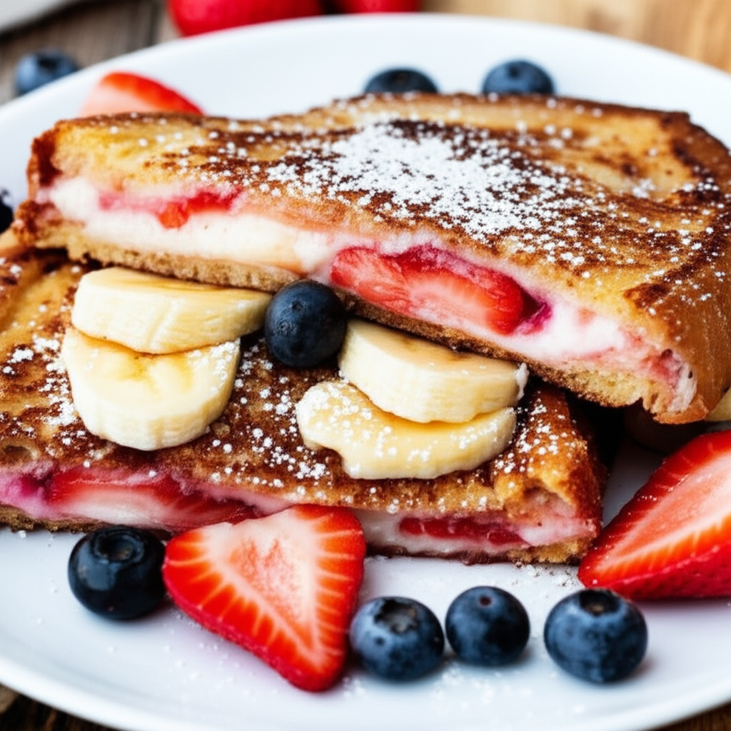 Banana Strawberry And Cream Cheese Stuffed French Toast image