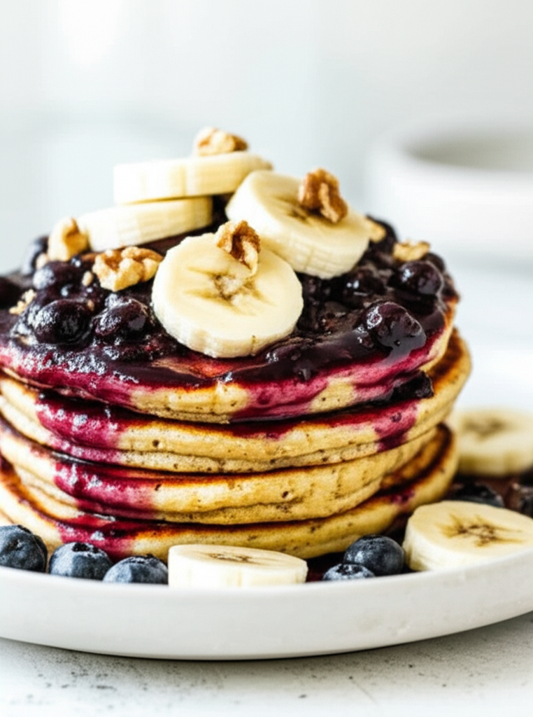Banana Flax Pancakes With Blueberry Sauce image