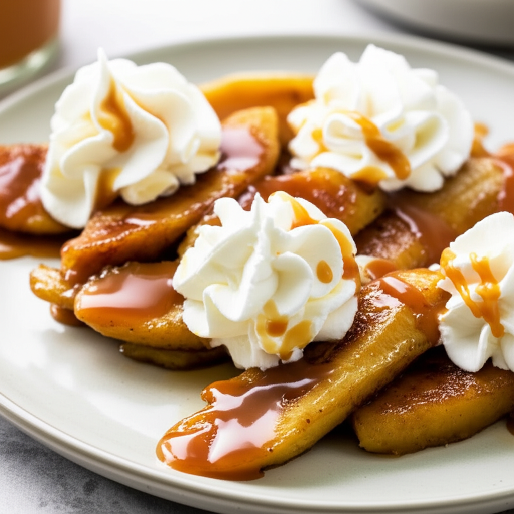 Bananas With Caramel Sauce And Whipped Cream image