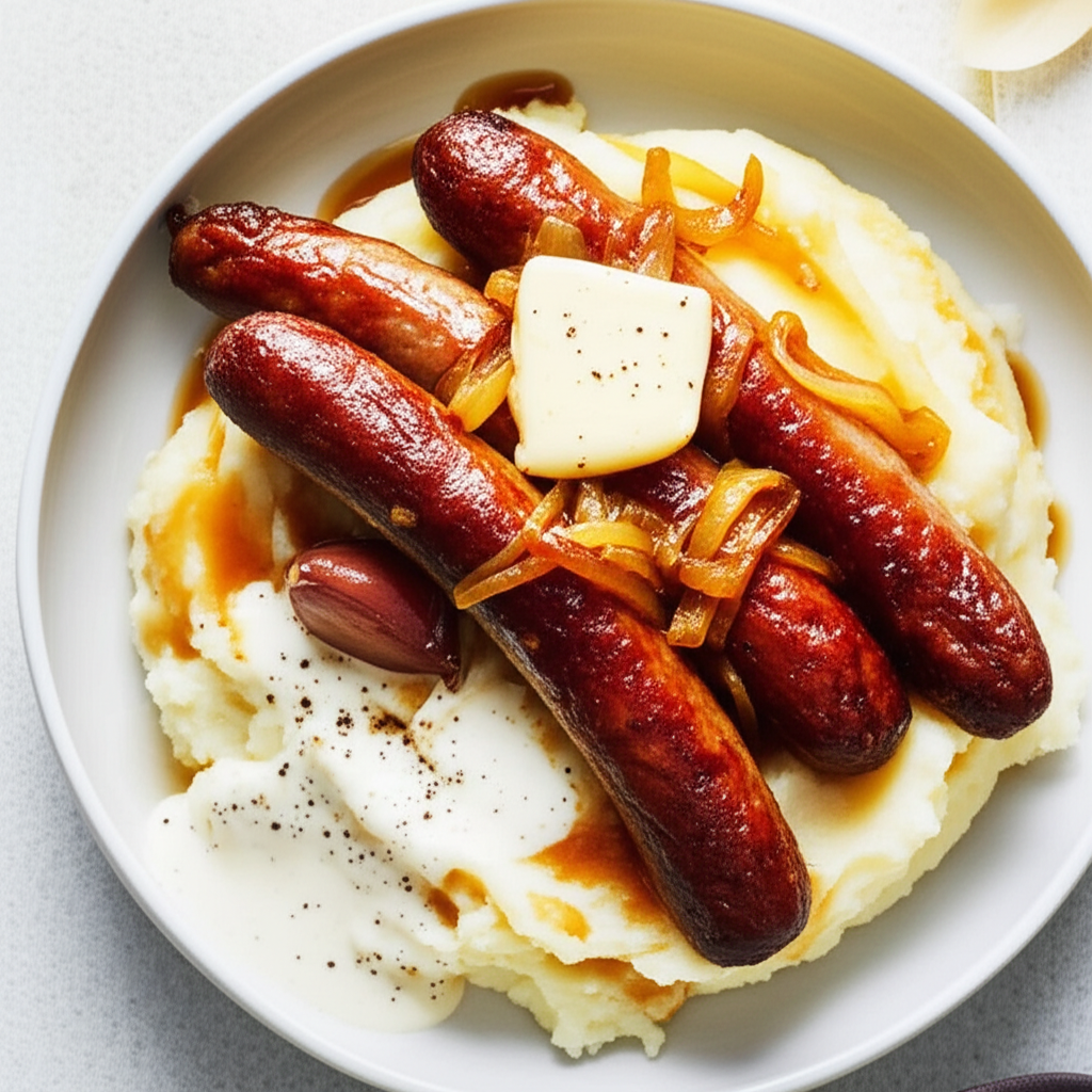 Bangers And Mash With Golden Onions image