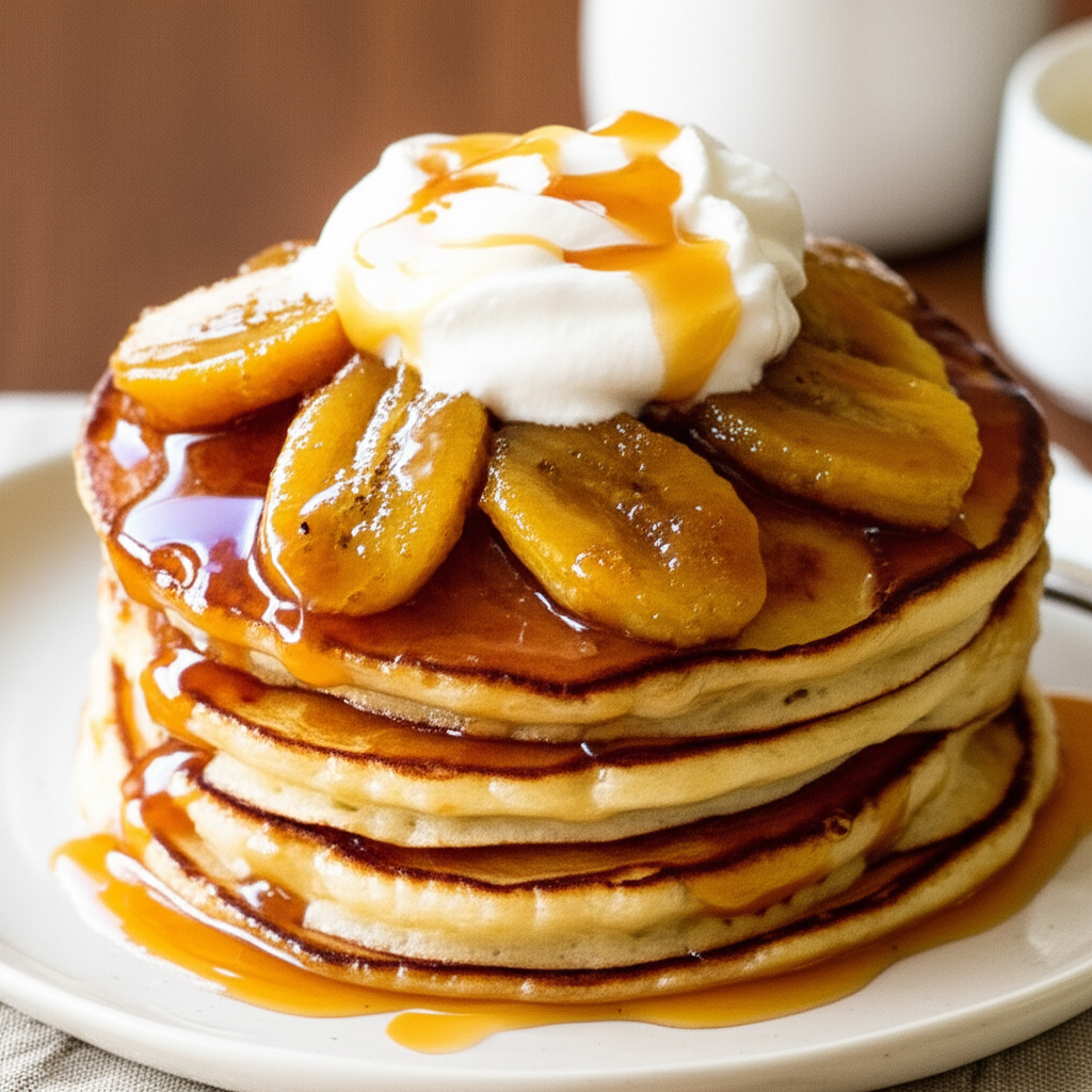 Banoffee Bananas With Buttermilk Pancakes Ginger And Cream image