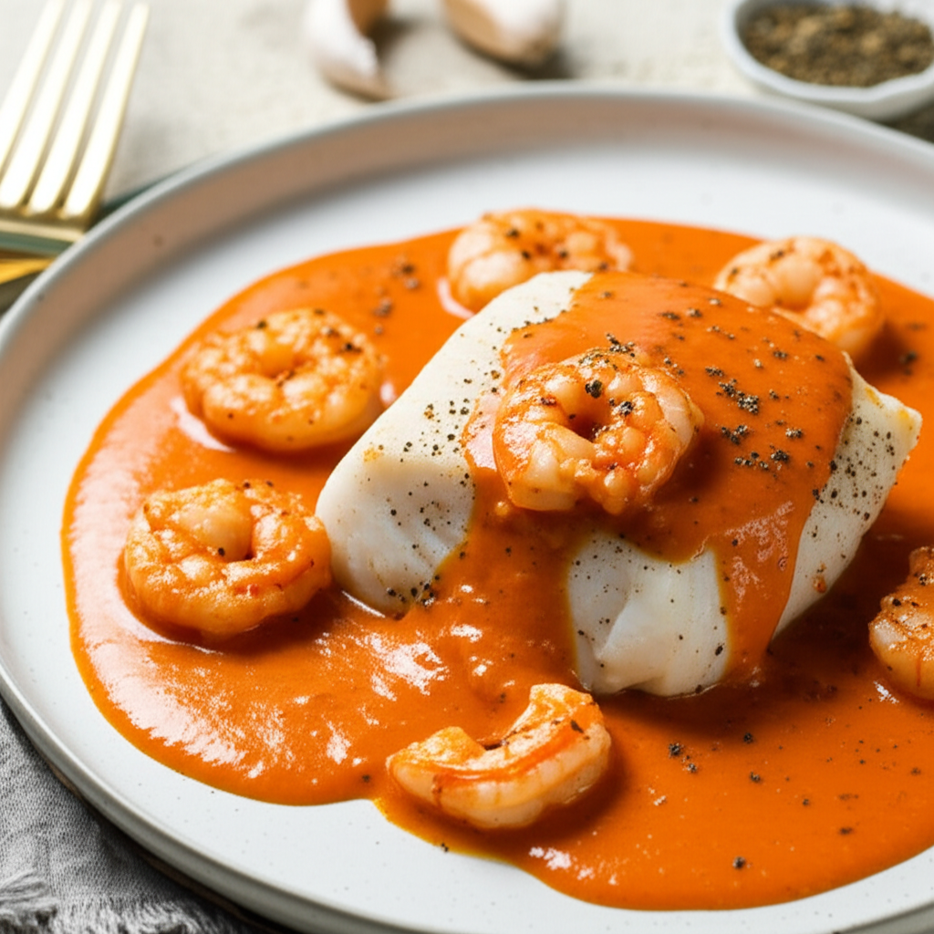 Roasted Halibut With Tomato Cream Sauce image