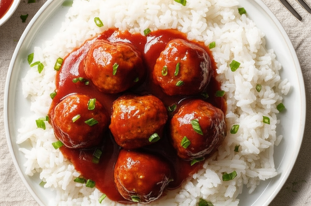 Barbecue Meatballs And Rice image
