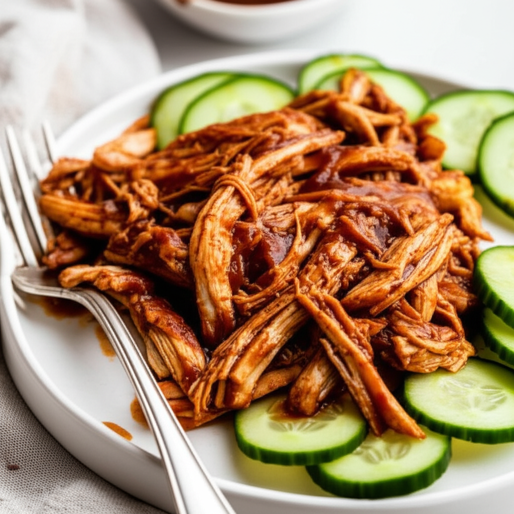 Barbecue Pulled Chicken With Marinated Cucumbers image