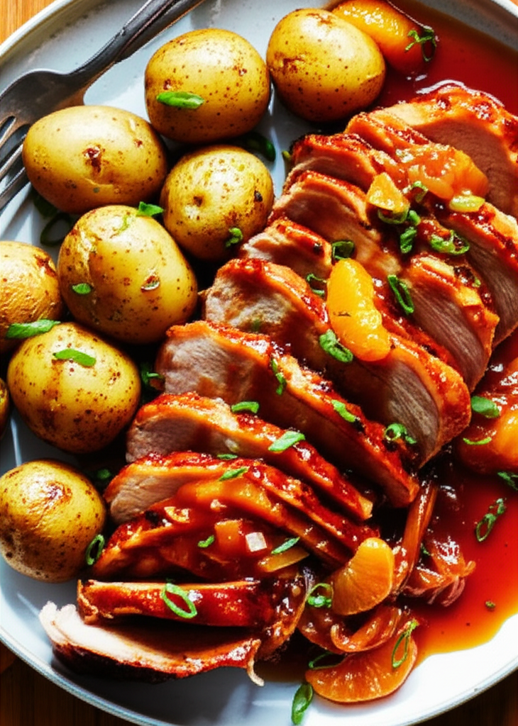 Barbecue Roast Pork With Fruity Sweet And Sour Sauce image