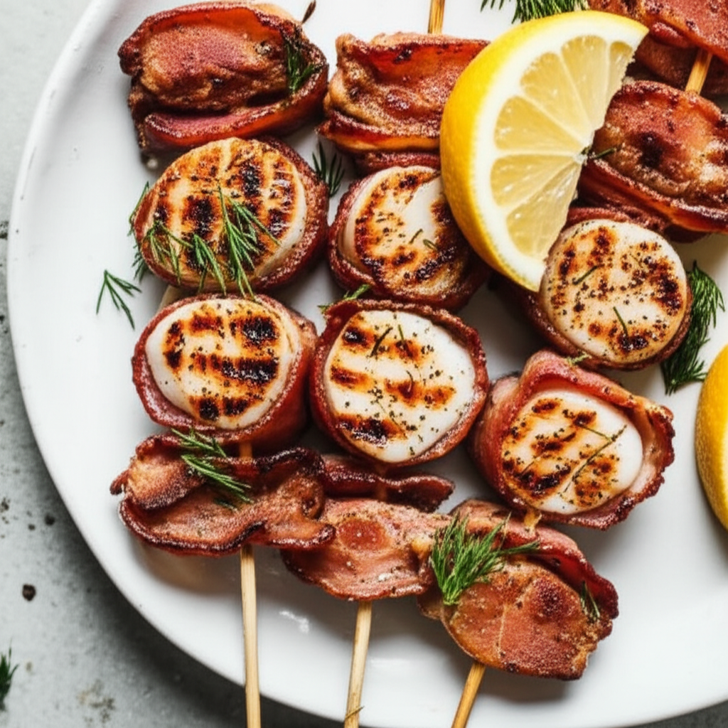 Barbecued Bacon And Scallop Brochettes image
