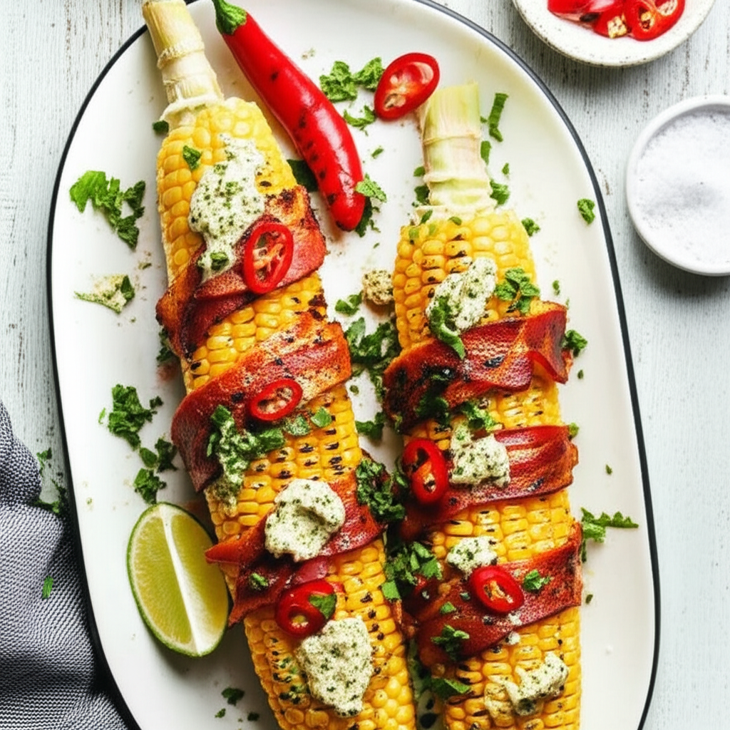 Barbecued Corn On The Cob W Bacon And Chili Butter image