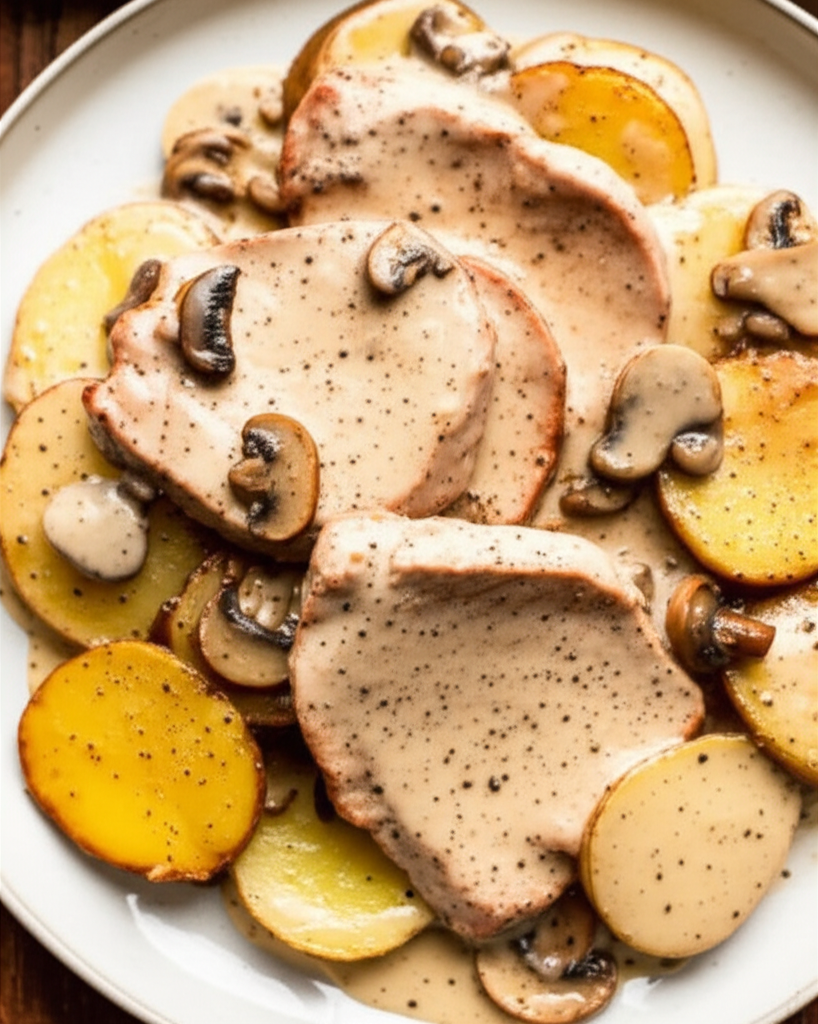 Russian Pork Chops And Potatoes In Sour Cream Sauce image