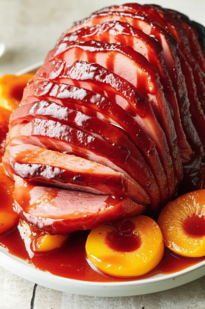 Barbecued Ham And Peaches image