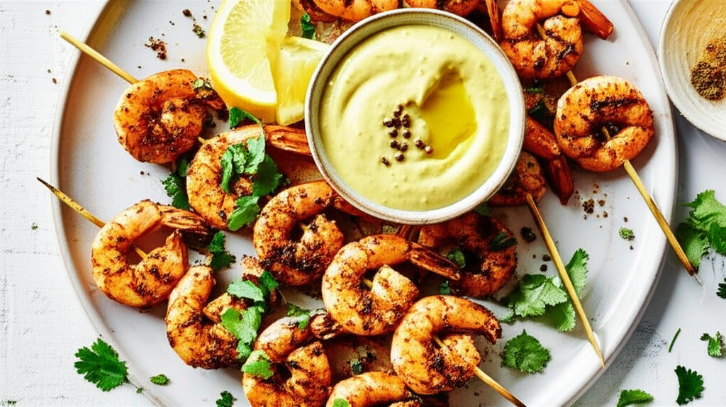 Barbecued Prawns Shrimp With Mustard Dipping Sauce image
