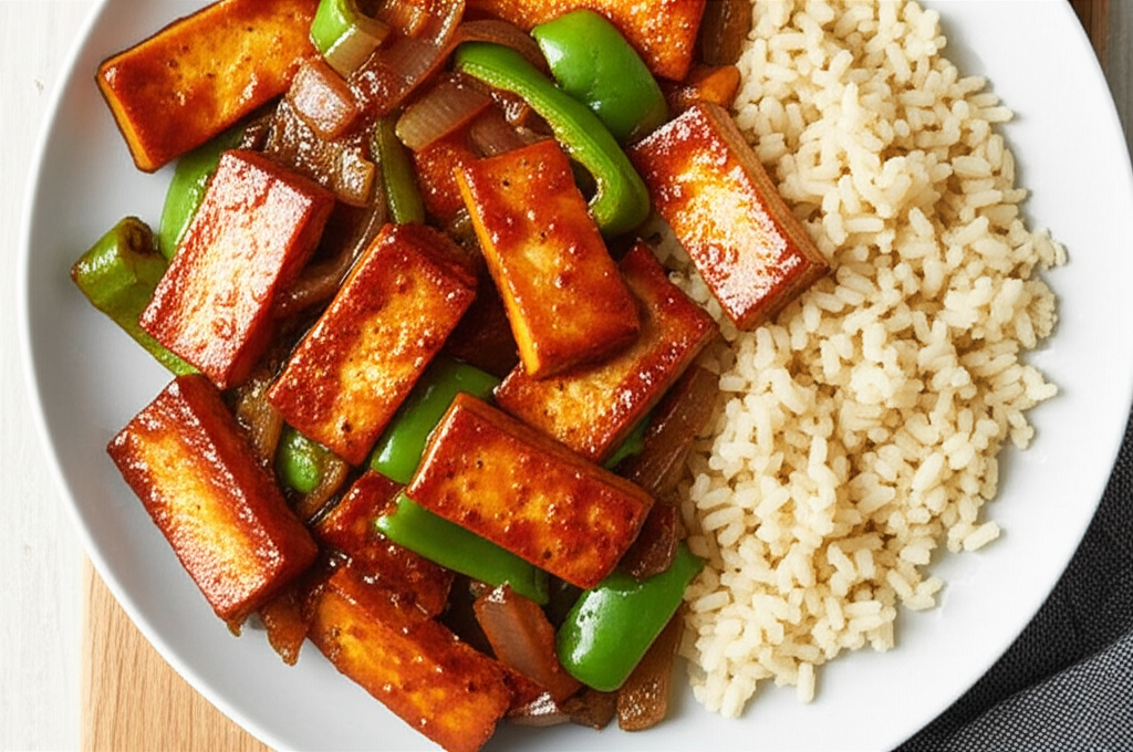 Barbecued Tofu With Onions And Peppers image