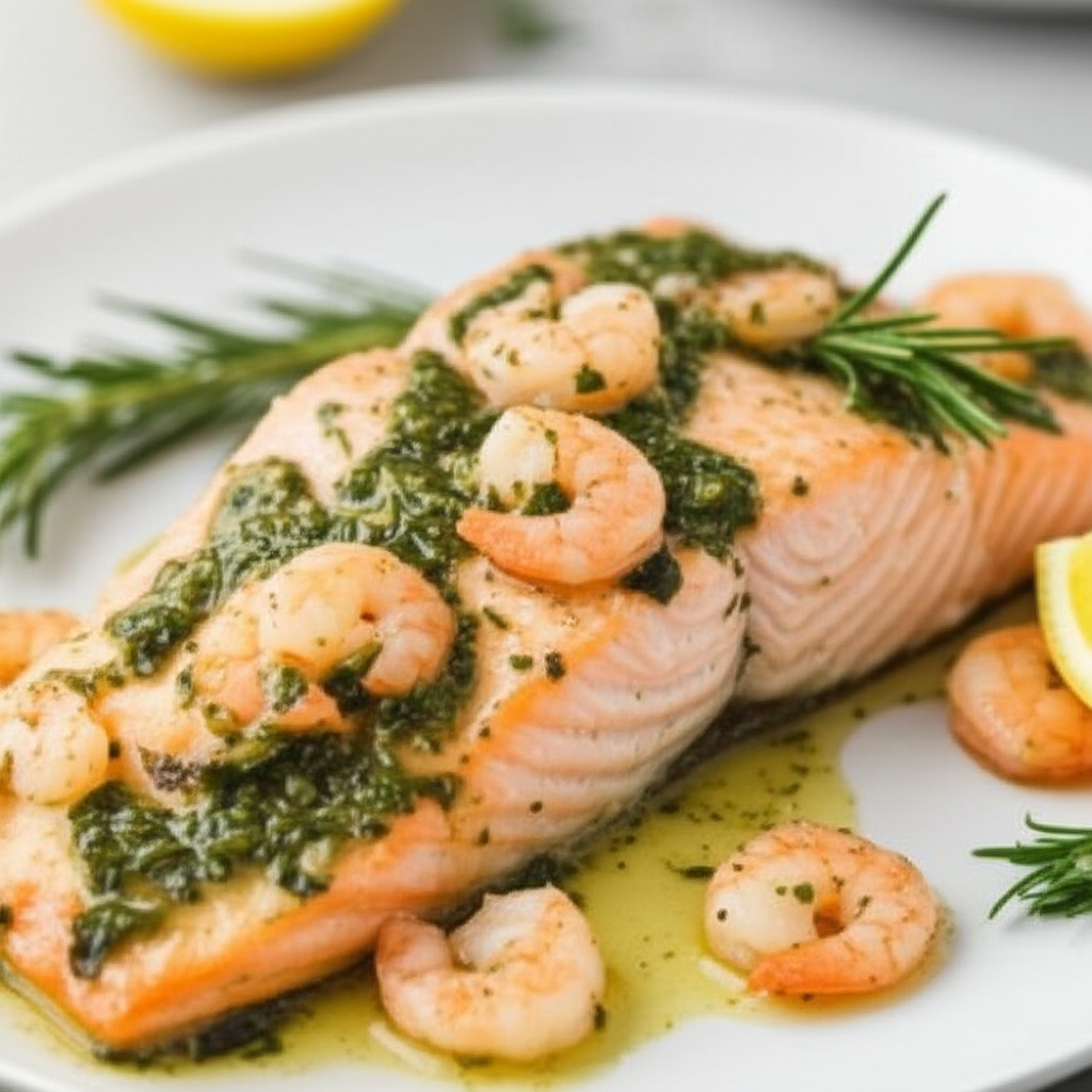 Salmon With Herb Shrimp Sauce Ww image
