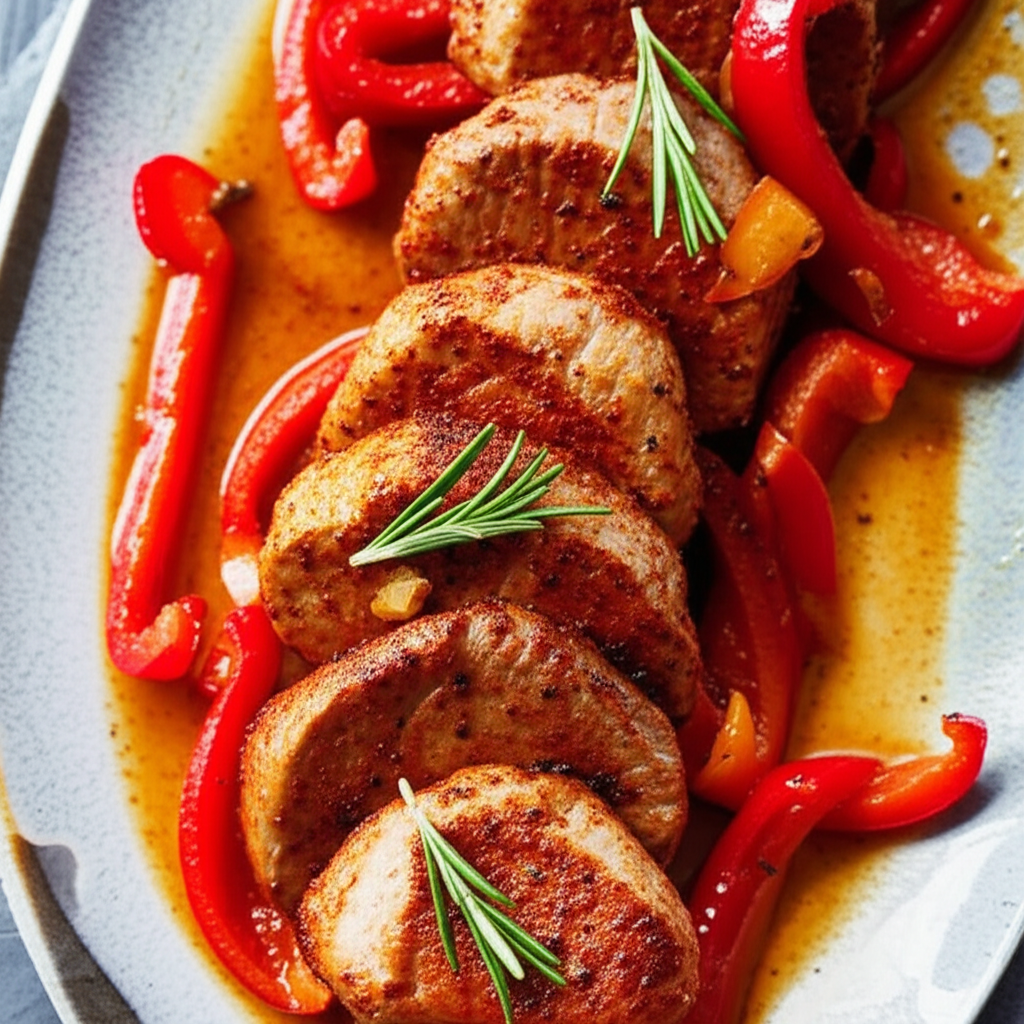 Barcelona Style Pork Tenderloin With Sherry Peppers image