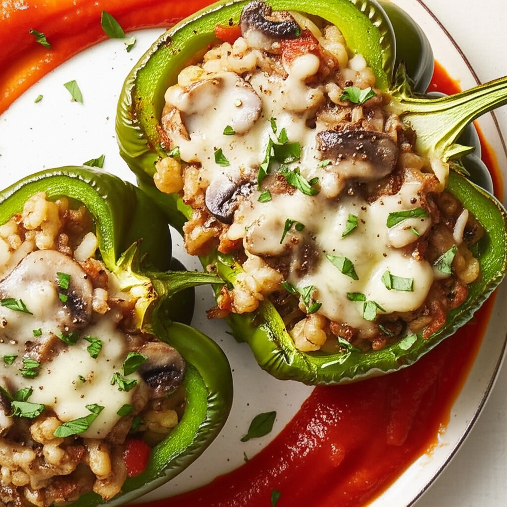 Barley Mushroom Stuffed Green Bell Peppers image