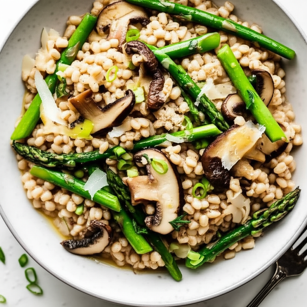 Barley Risotto With Asparagus And Shiitakes image