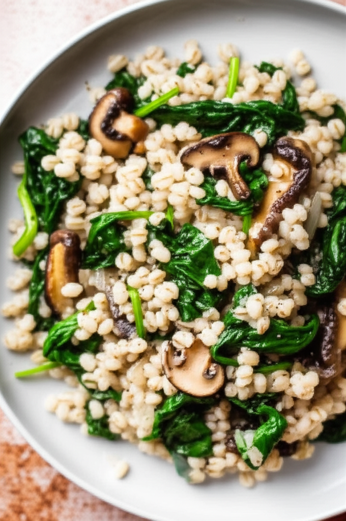Barley With Shiitakes And Spinach image