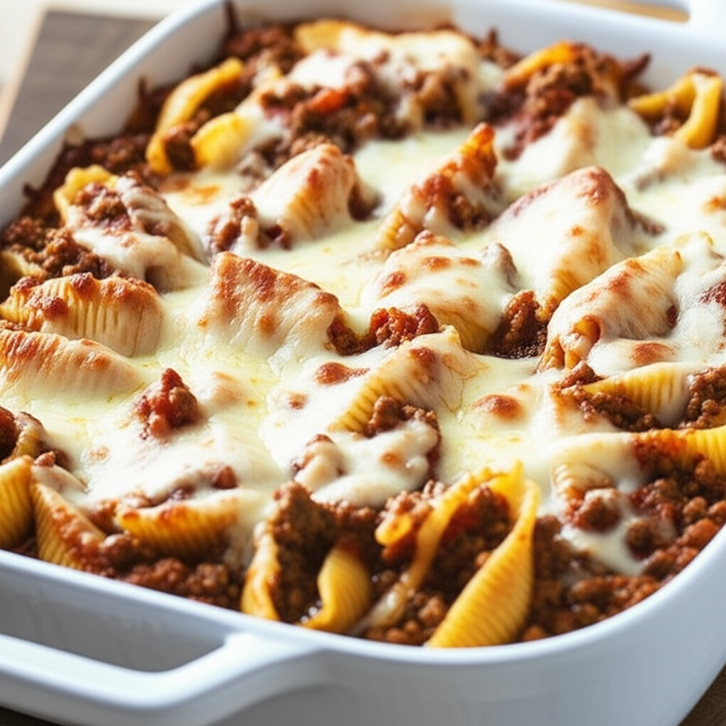 Shells Baked With Pesto Meat Sauce image