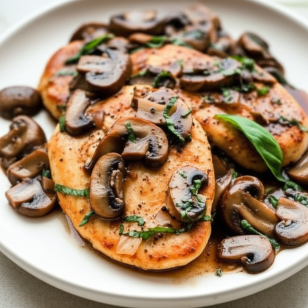 Basil Chicken Marsala With Mushrooms image
