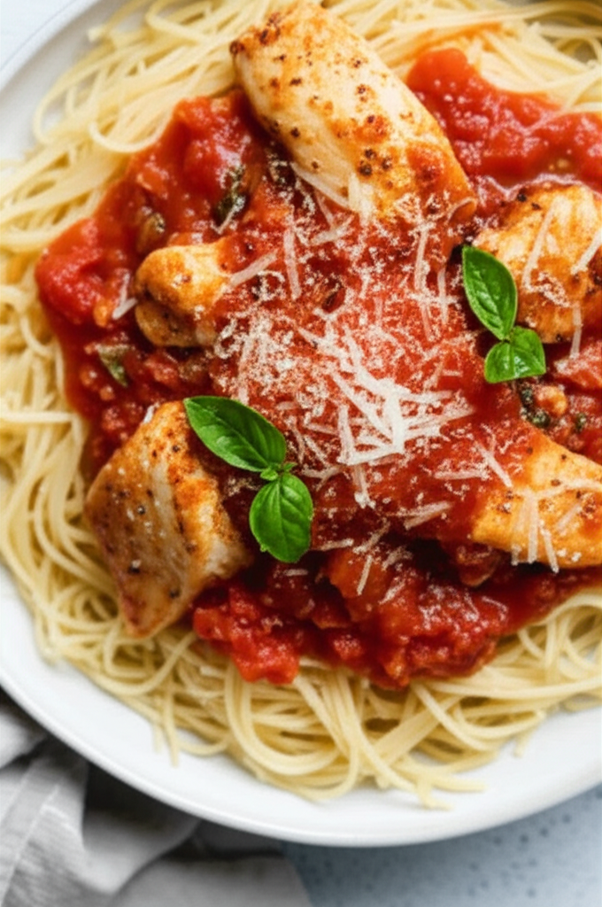 Basil Chicken Over Angel Hair Pasta image