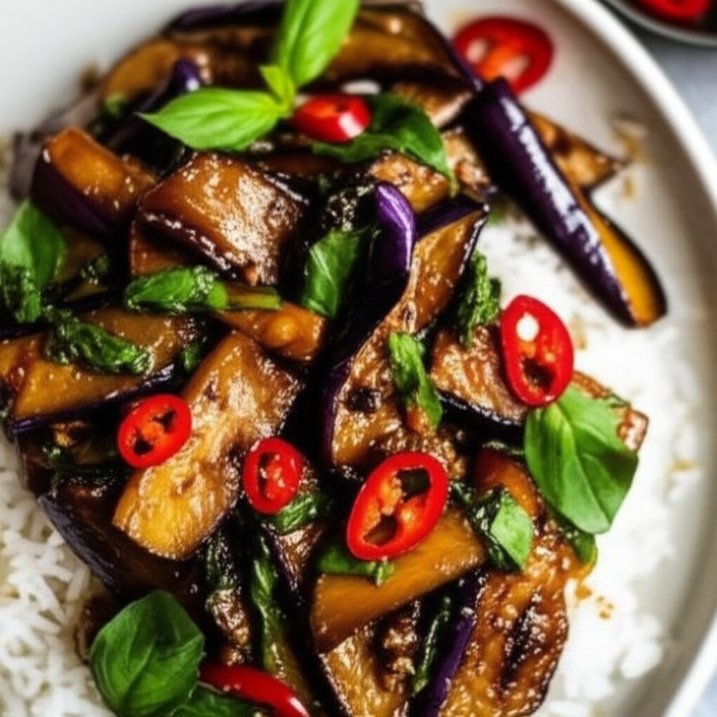 Basil Eggplant Aubergine Pud Makua Yow image