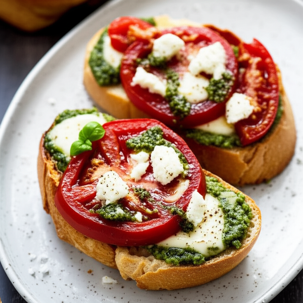 Basil Pesto Tomato Cheese And French Bread Melt image