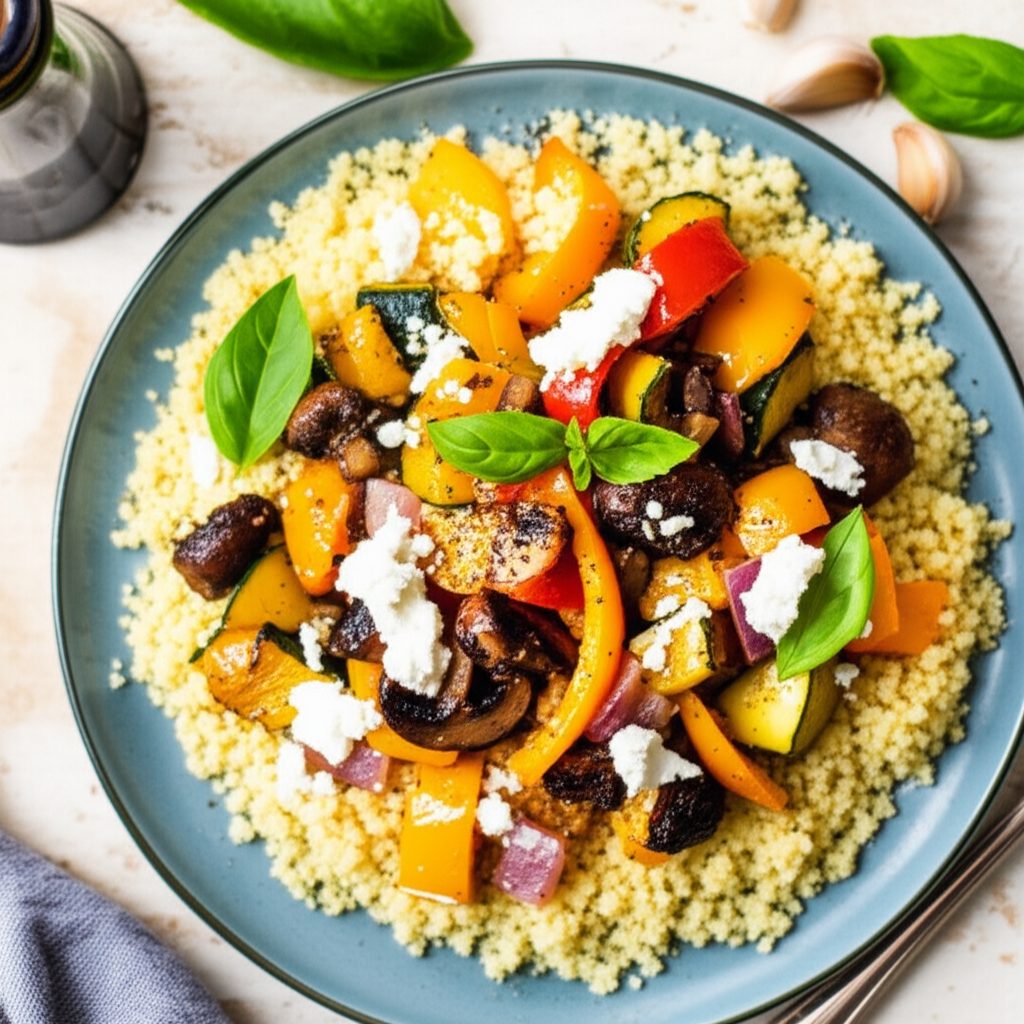 Basil Roasted Vegetables Over Couscous image